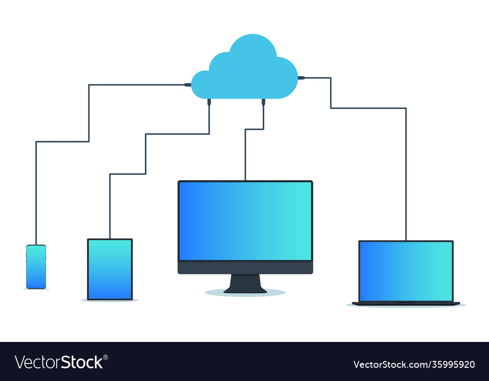 Cloud computing technology data synchronization vector image Cloud computing technology data synchronization