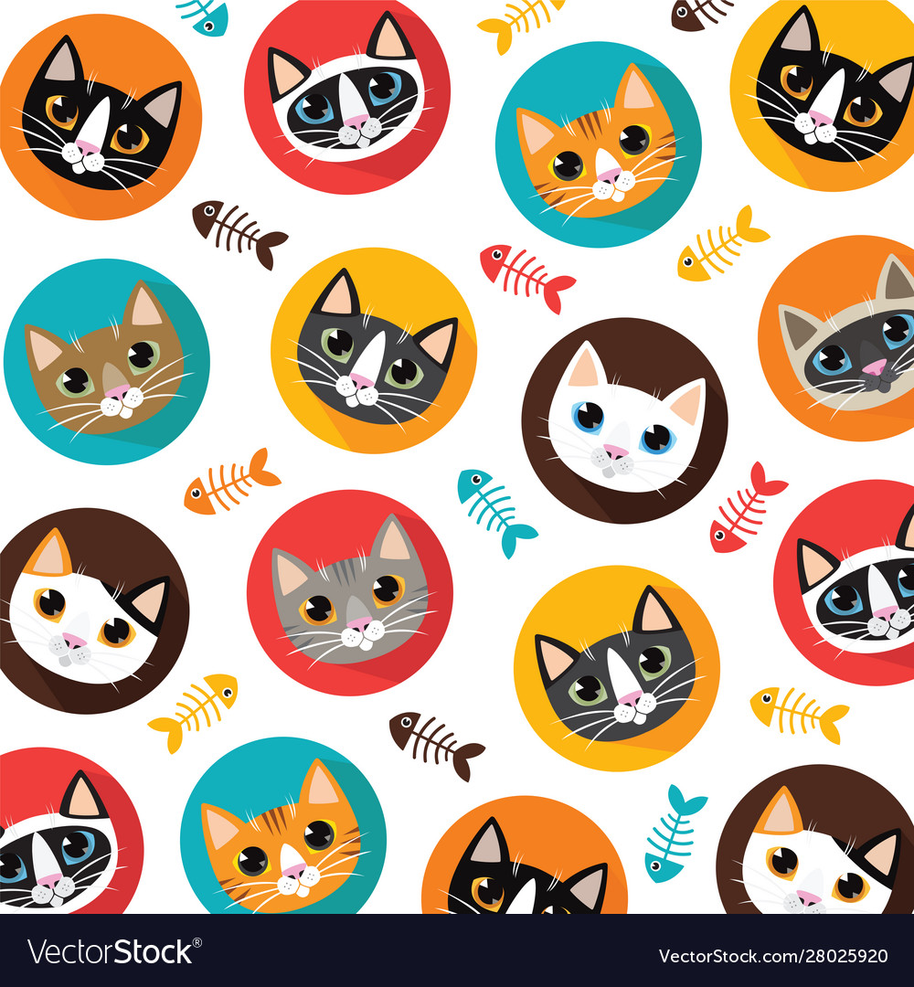 Cute cats and fishbone pattern