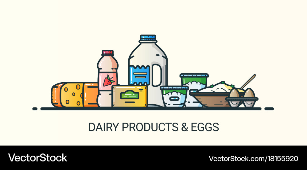 Flat Line Dairy Products Banner Royalty Free Vector Image