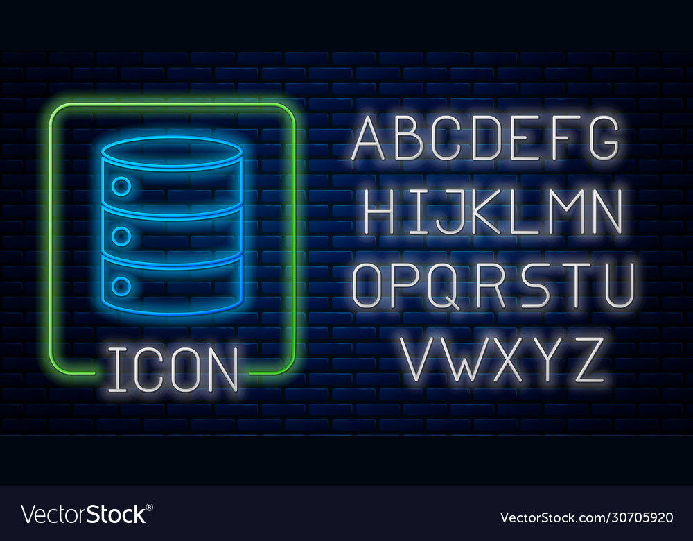 Glowing neon server data web hosting icon vector image Glowing neon server data web hosting icon