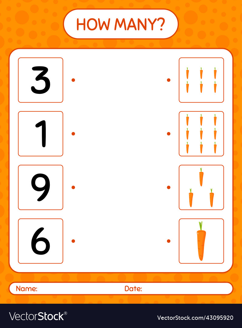 How many counting game with carrot worksheet Vector Image How many counting game with carrot worksheet