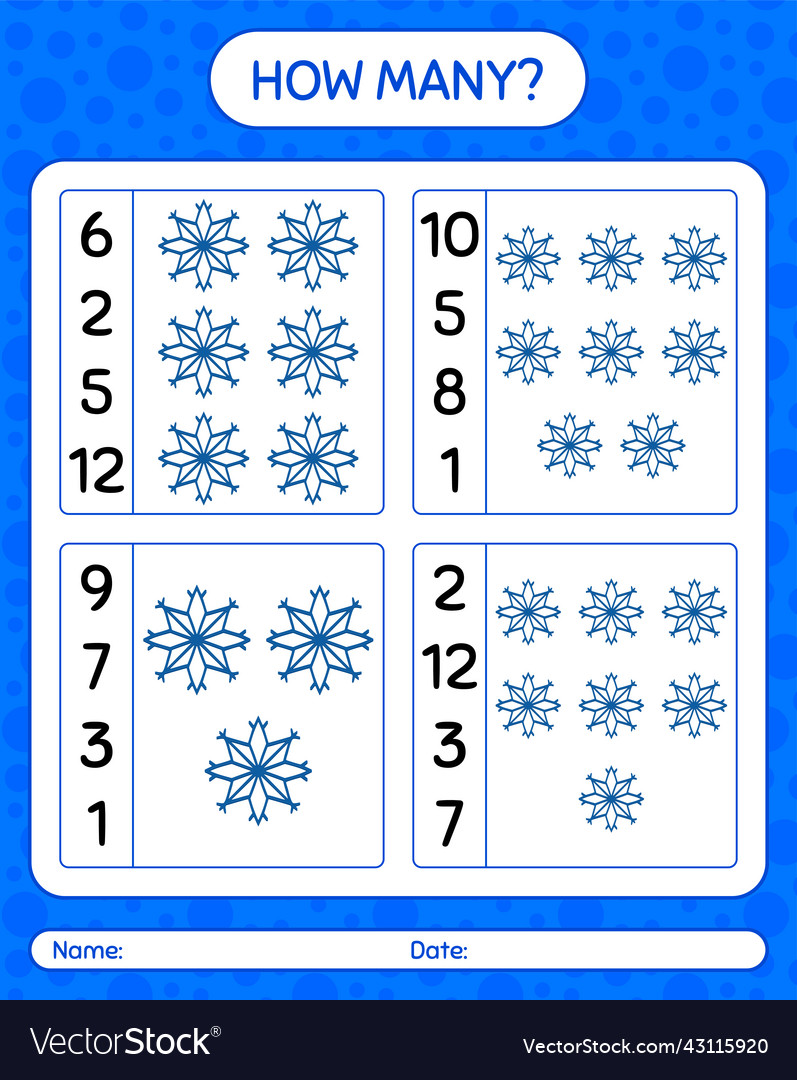 How many counting game with snowman worksheet