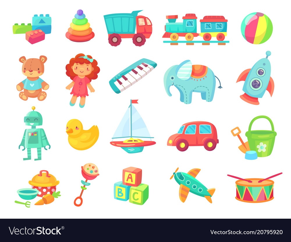 Kids cartoon toys baby doll train on railway Vector Image