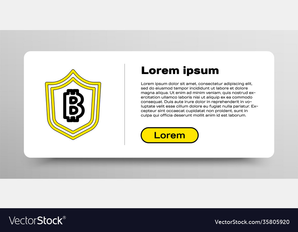 Line shield with bitcoin icon isolated on white