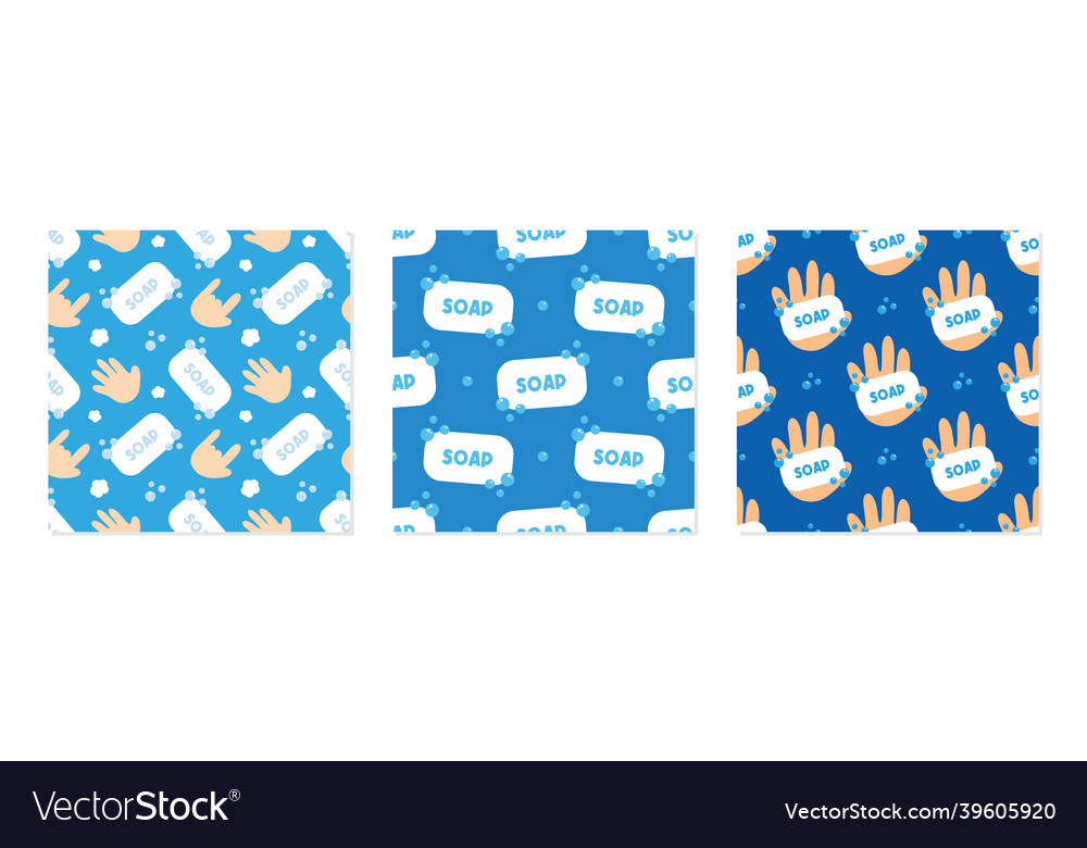 People hands and soap bars hygiene pattern set vector image People hands and soap bars hygiene pattern set