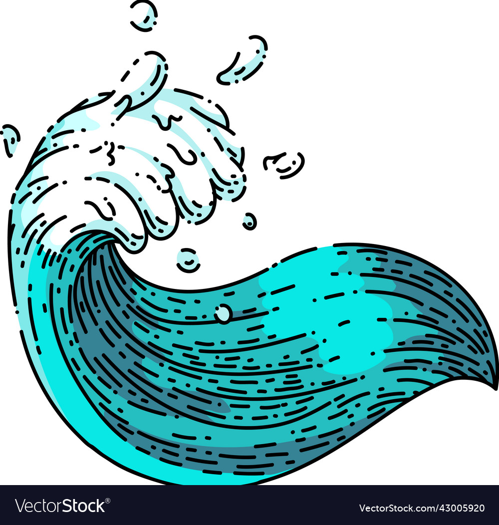 Sea ocean waves sketch hand drawn