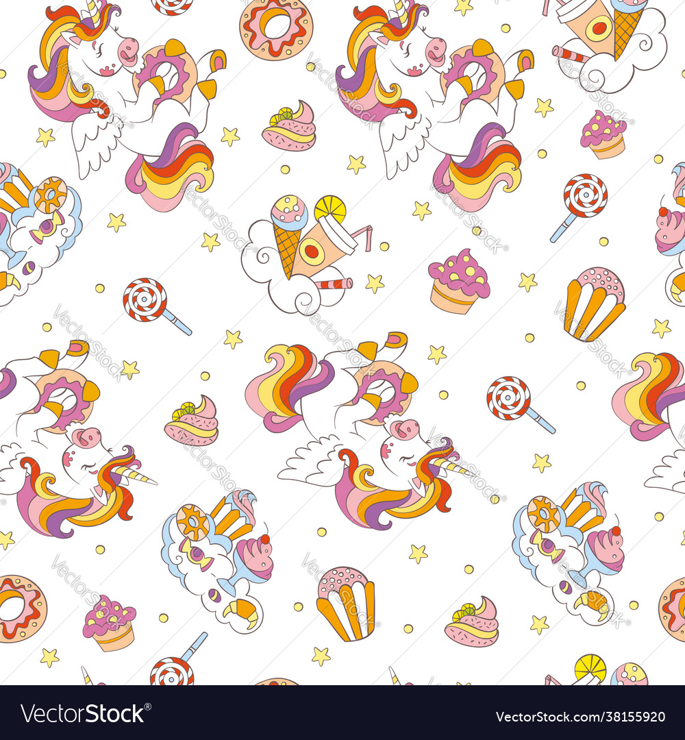 Seamless pattern with cute unicorns