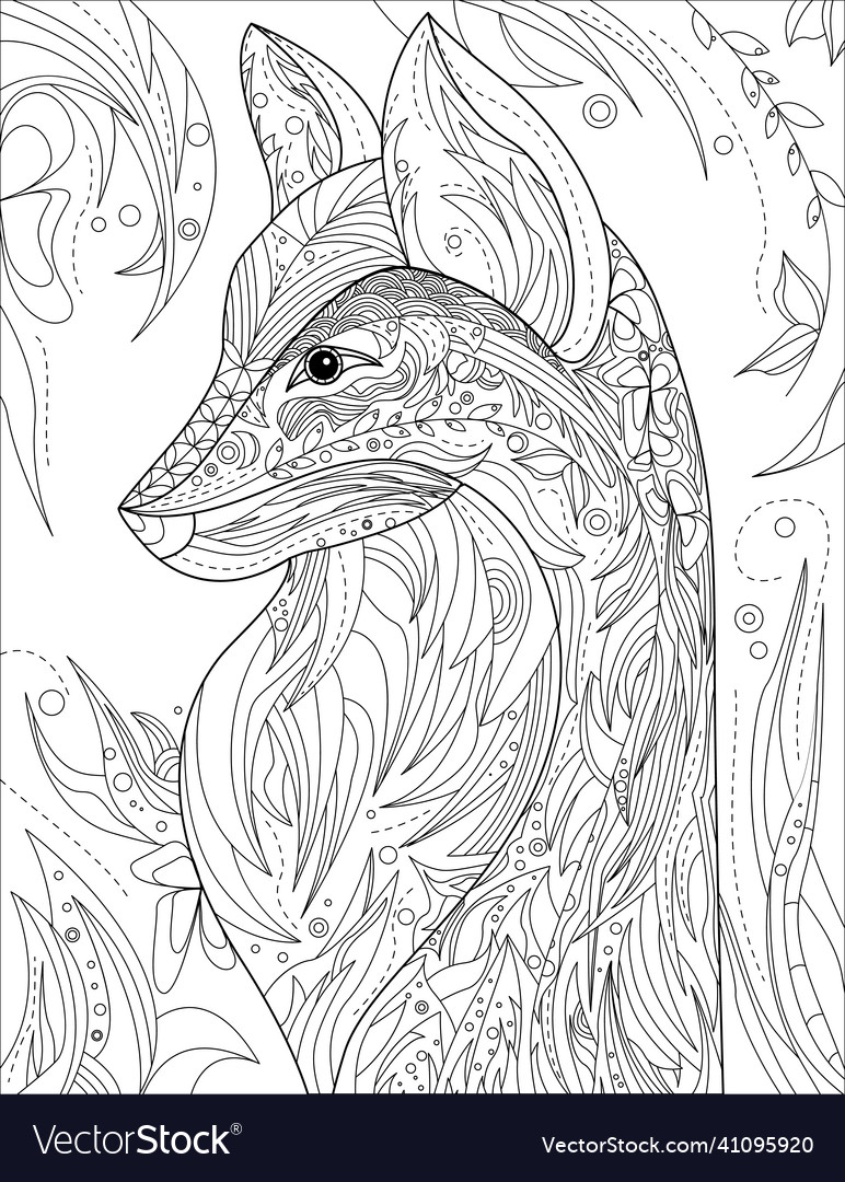 Wolf head line drawing with geometric details