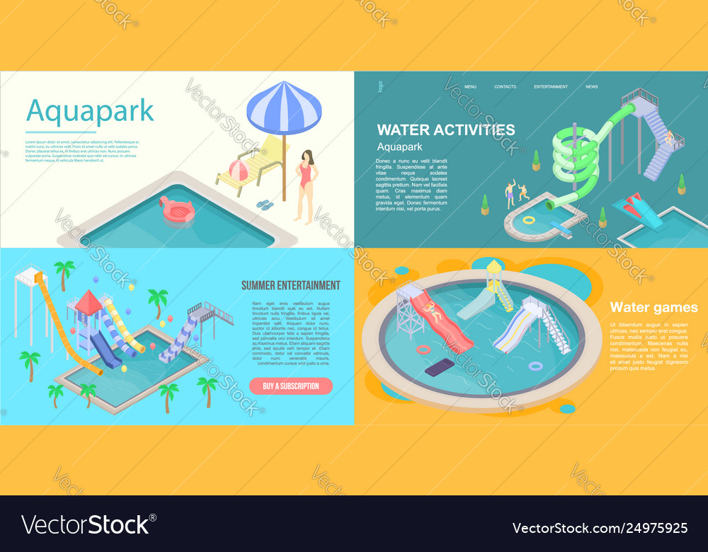 Aquapark Banner Set Isometric Style Royalty Free Vector