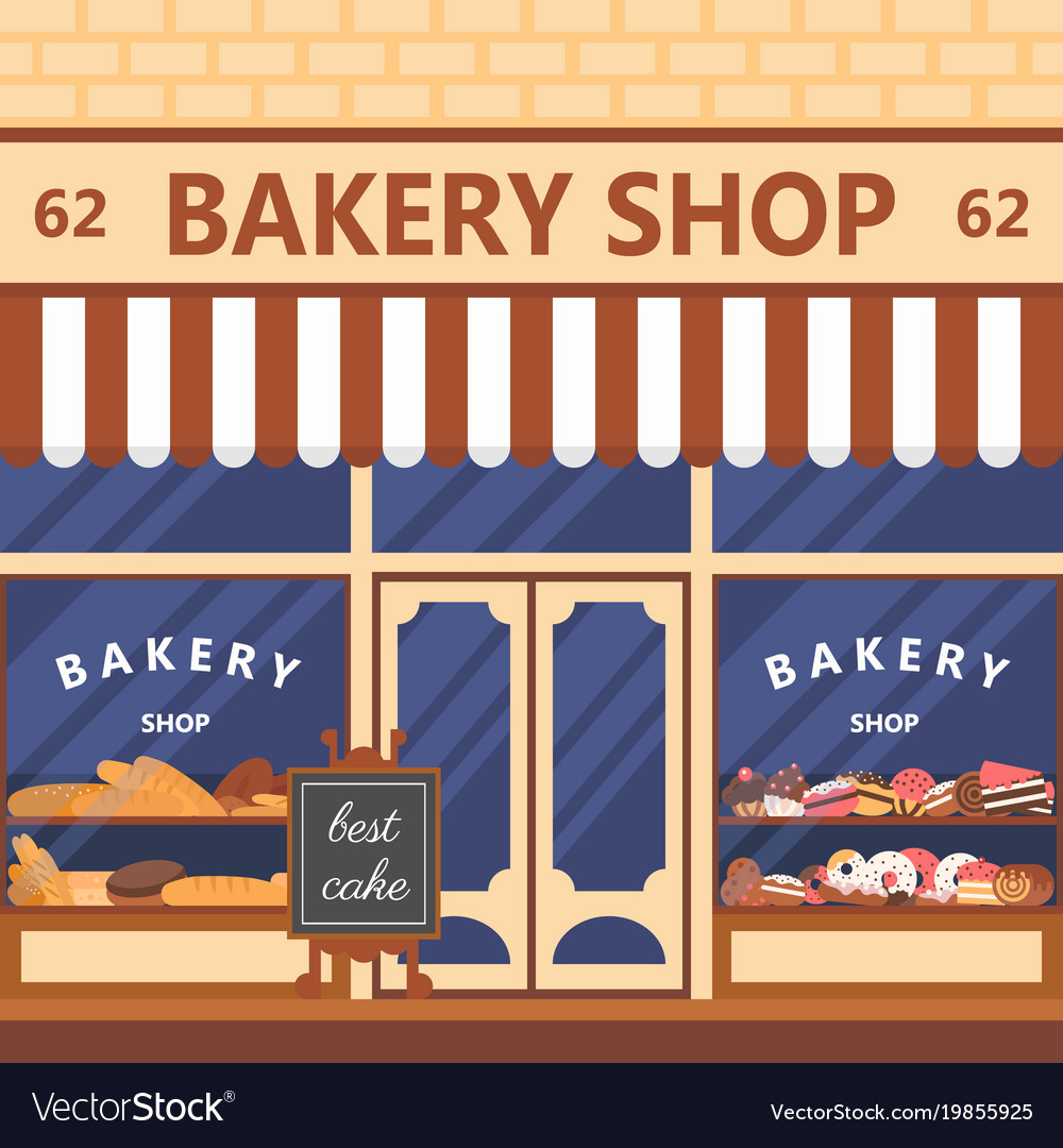 Bakery facade showcase with sweets Royalty Free Vector Image