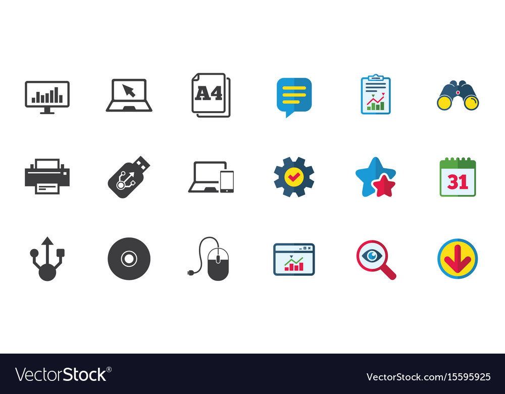 Computer devices icons printer laptop signs