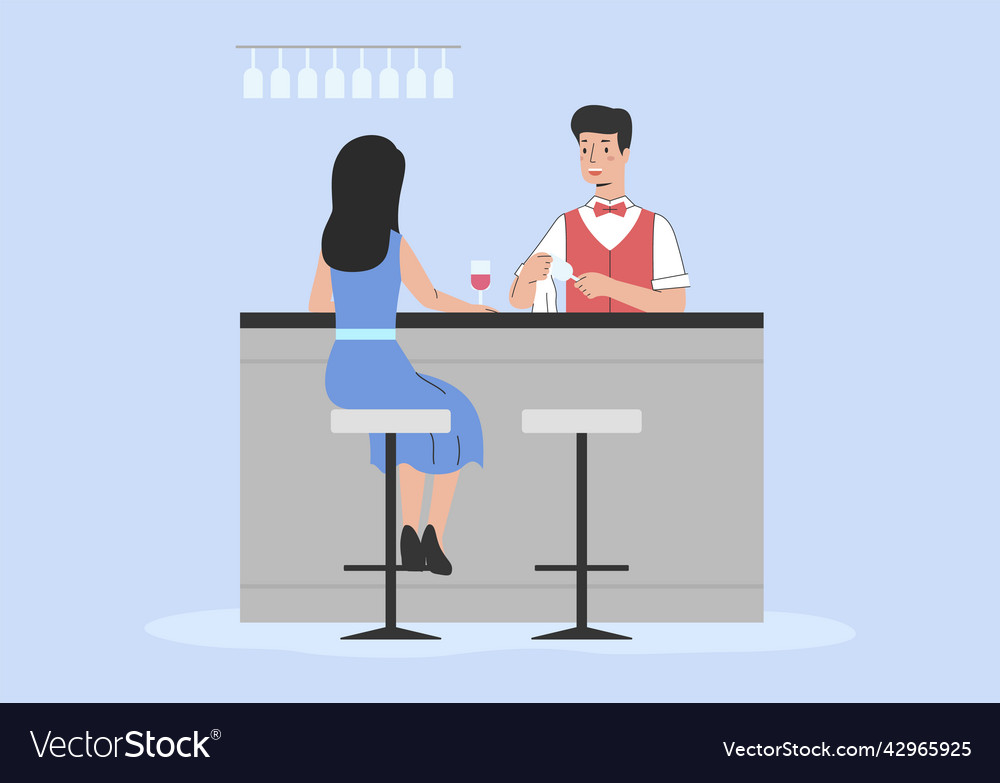 Concept of service in restaurant and bar barman