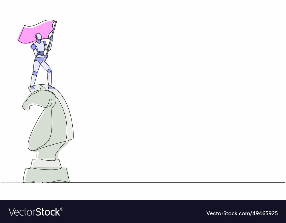 Continuous one line drawing robots riding big vector image Continuous one line drawing robots riding big