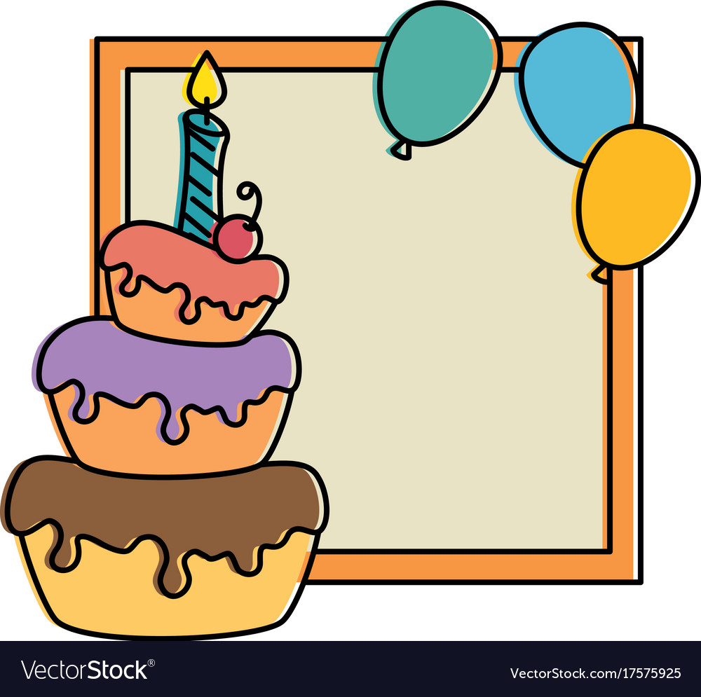 Delicious cake with candle and balloons air Vector Image