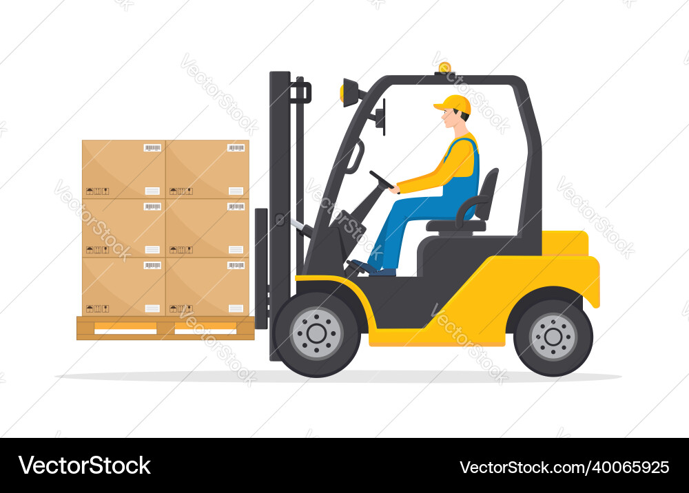 Forklift with driver truck man Royalty Free Vector Image