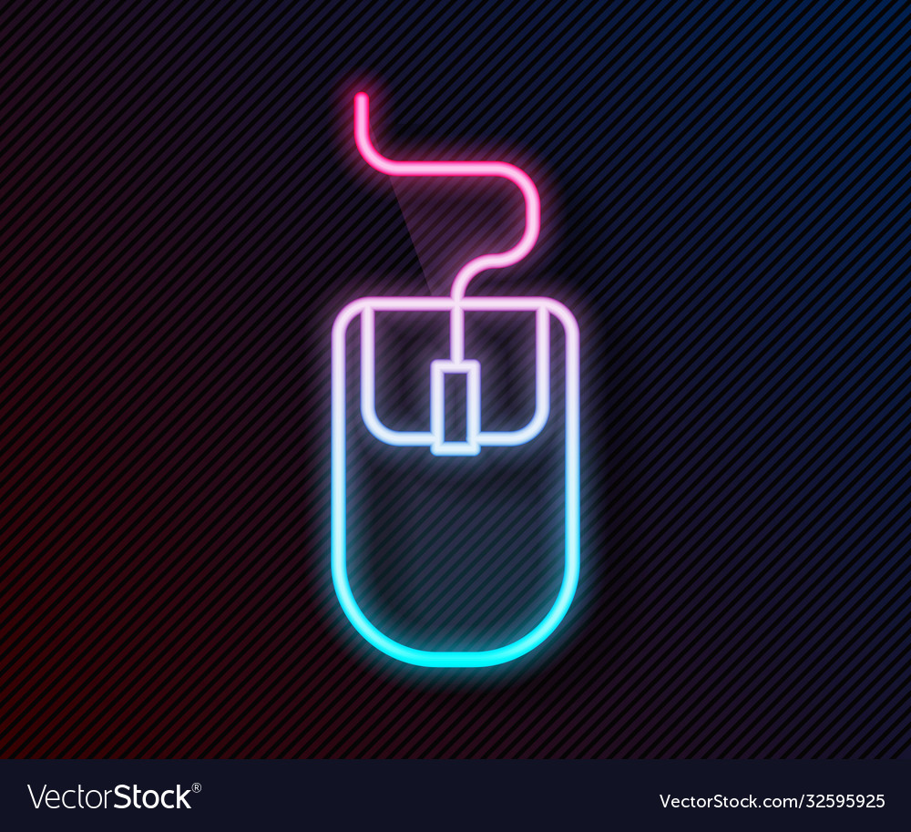 Glowing neon line computer mouse icon isolated