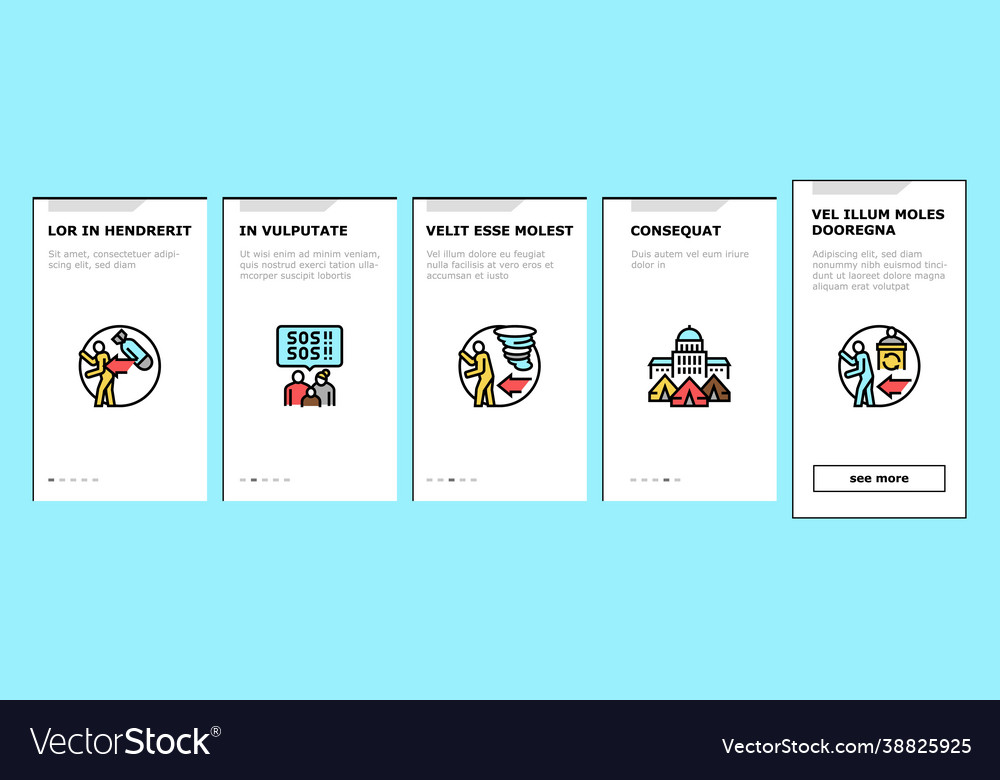 Refugee from problem onboarding icons set