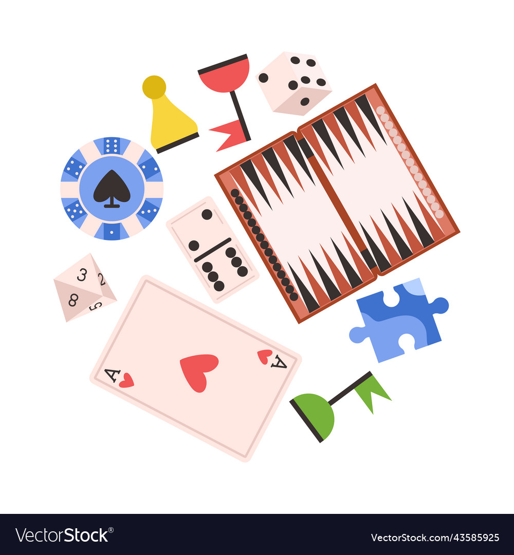 Set of board game elements flat style vector image Set of board game elements flat style