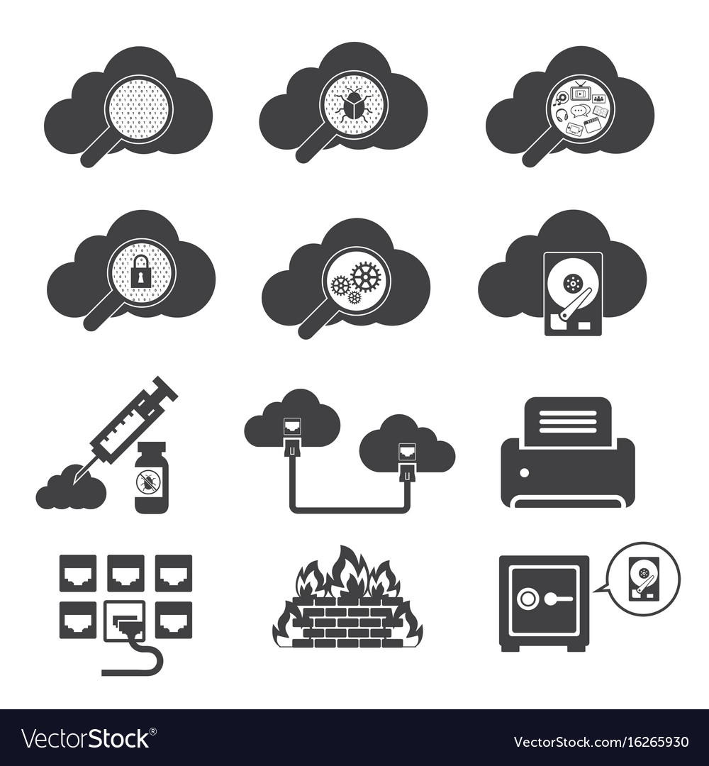 Big data icons set cloud computing