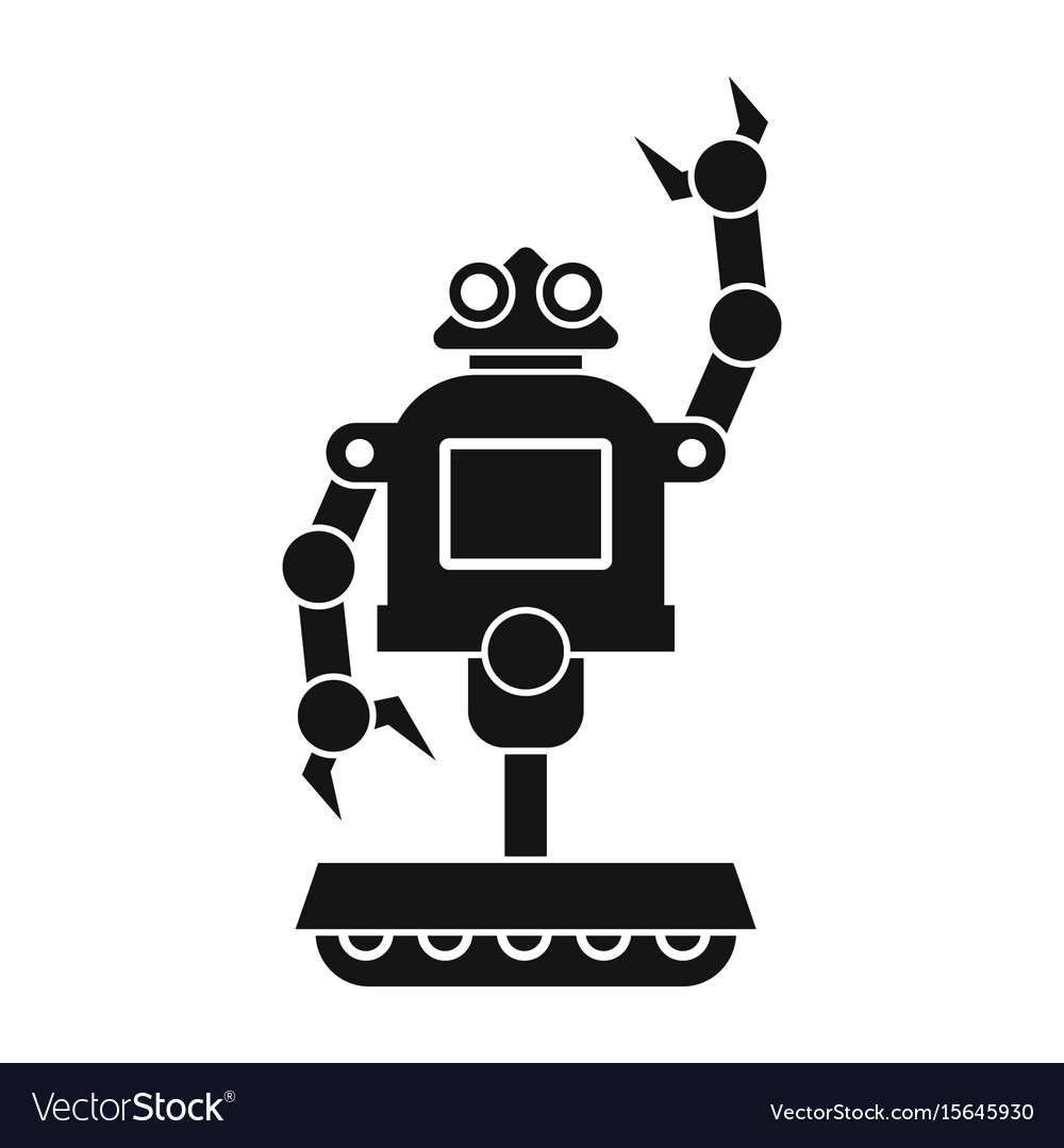 Funny robot in black flat silhouette style