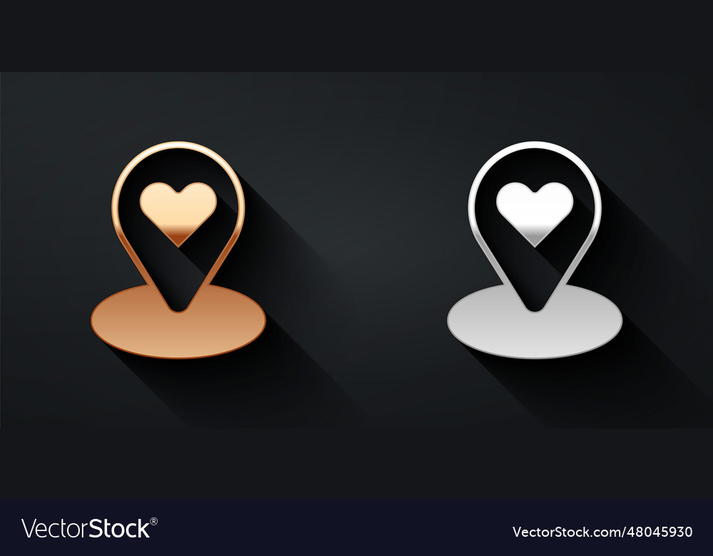 Gold and silver map pointer with heart icon vector image Gold and silver map pointer with heart icon