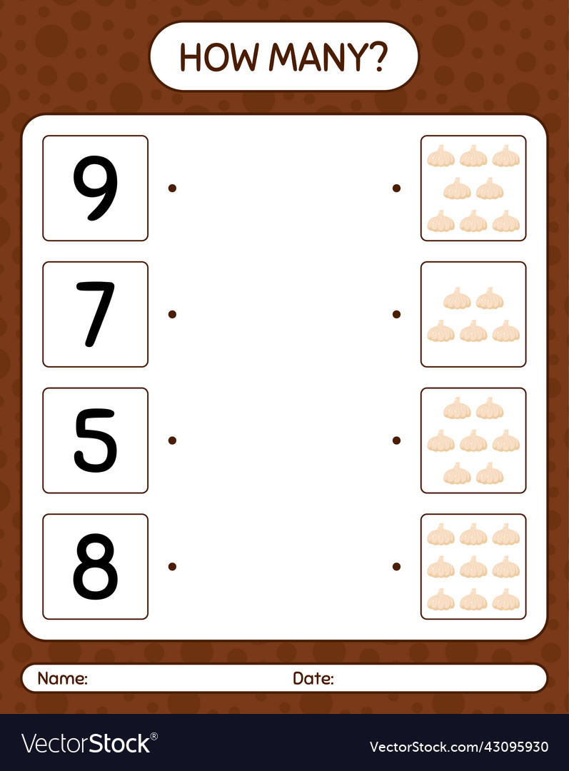 How many counting game with garlic worksheet