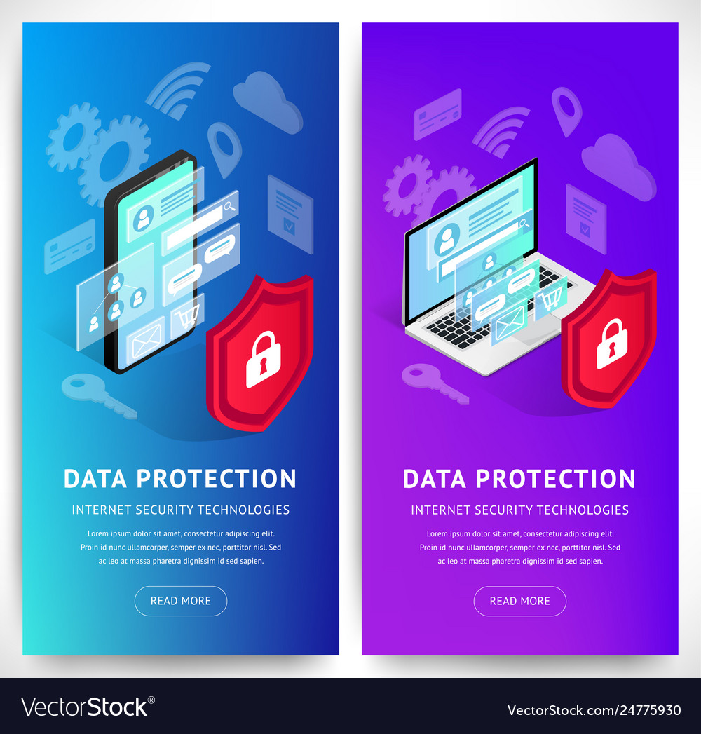 Isometric data security phone vertical banners set