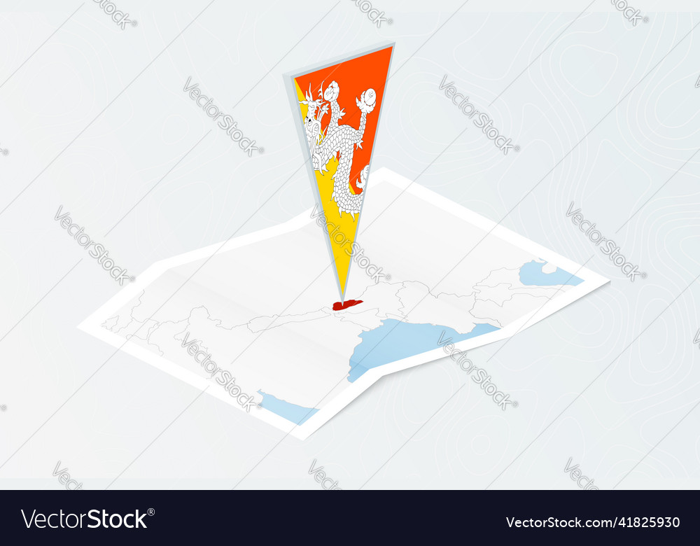 Isometric paper map of bhutan with triangular