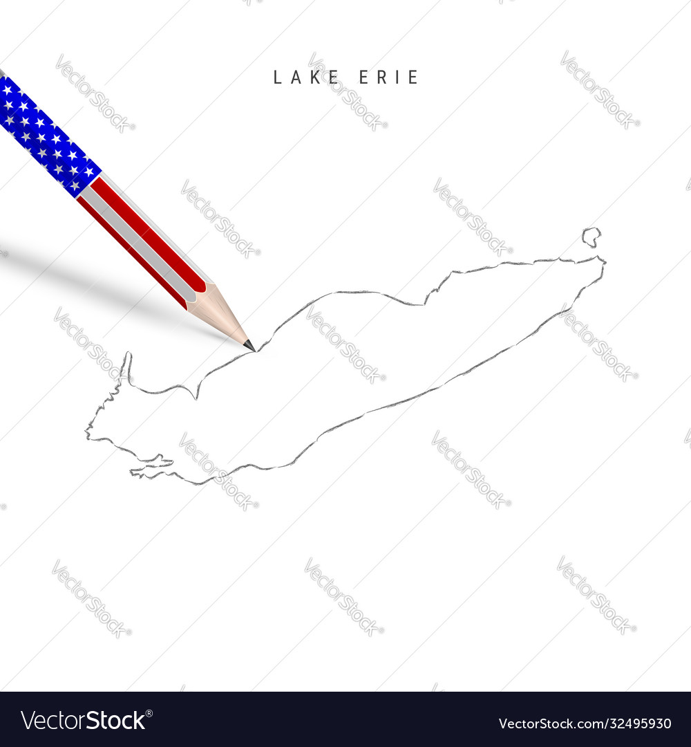 Lake erie map pencil sketch outline Royalty Free Vector