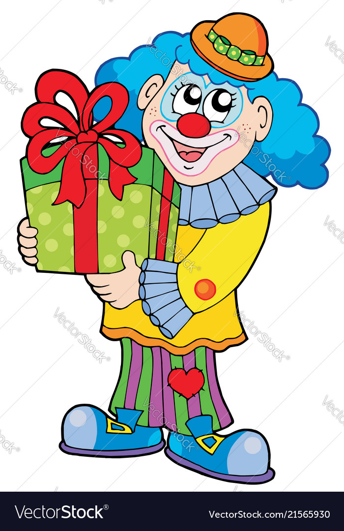 Party clown with gift