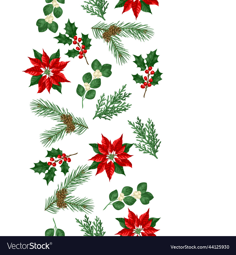 Seamless pattern with winter plants merry