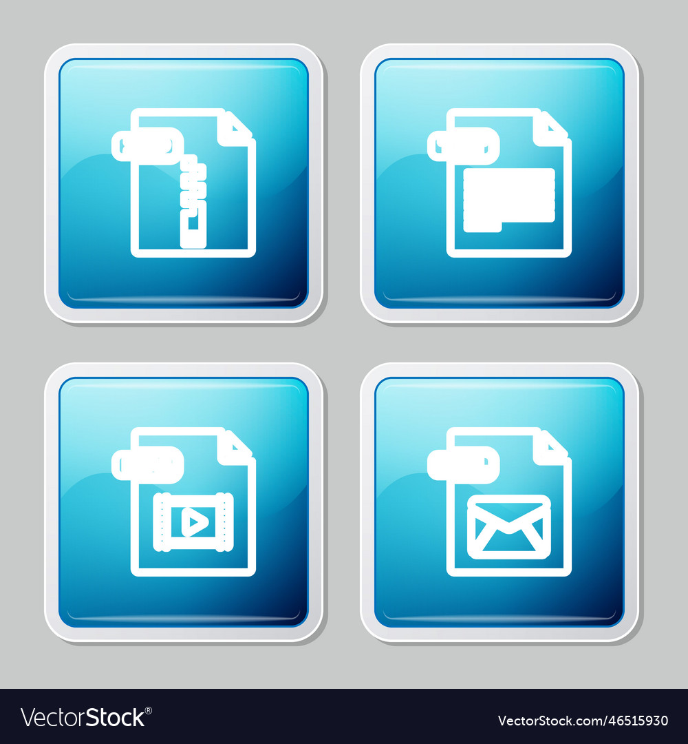 Set line zip file document txt mp4 and eml icon vector image Set line zip file document txt mp4 and eml icon