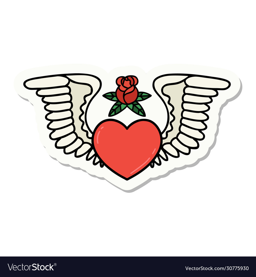 Tattoo style sticker a heart with wings