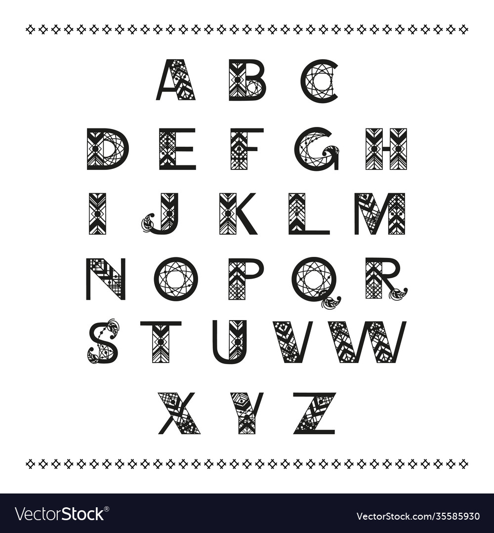 Tribal style alphabet Royalty Free Vector Image