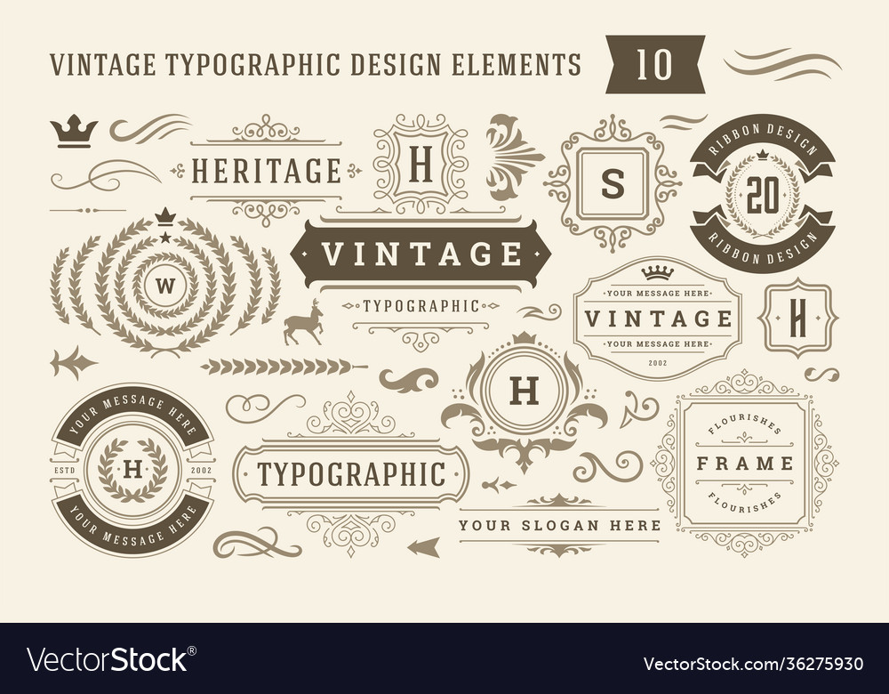 Vintage typographic design elements set vector image Vintage typographic design elements set