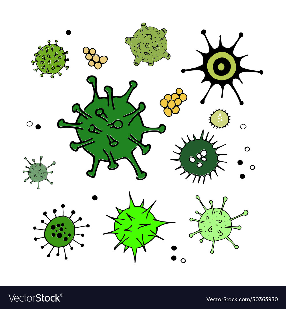 Viruses and bacteria doodle set simple colored