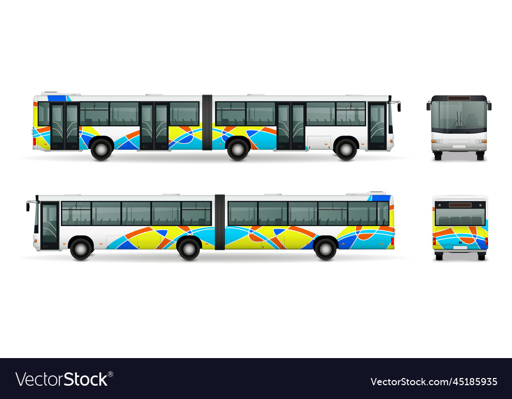 Articulated bus realistic set Royalty Free Vector Image