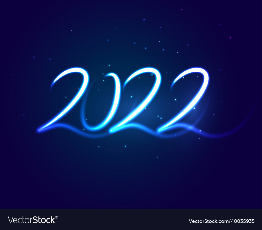 Blue neon style happy new year 2022 glowing