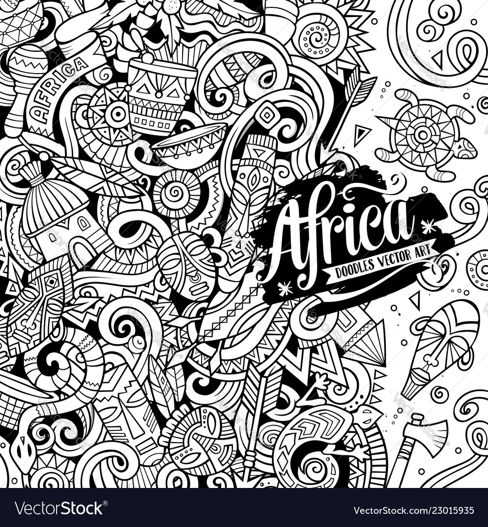 Cartoon cute doodles africa word sketchy Vector Image