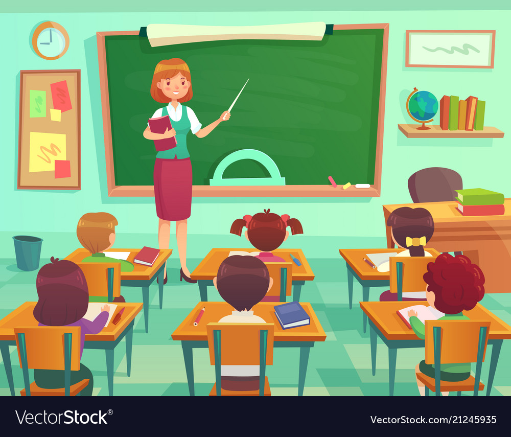 Classroom With Kids Teacher Or Professor Teaches Vector Image