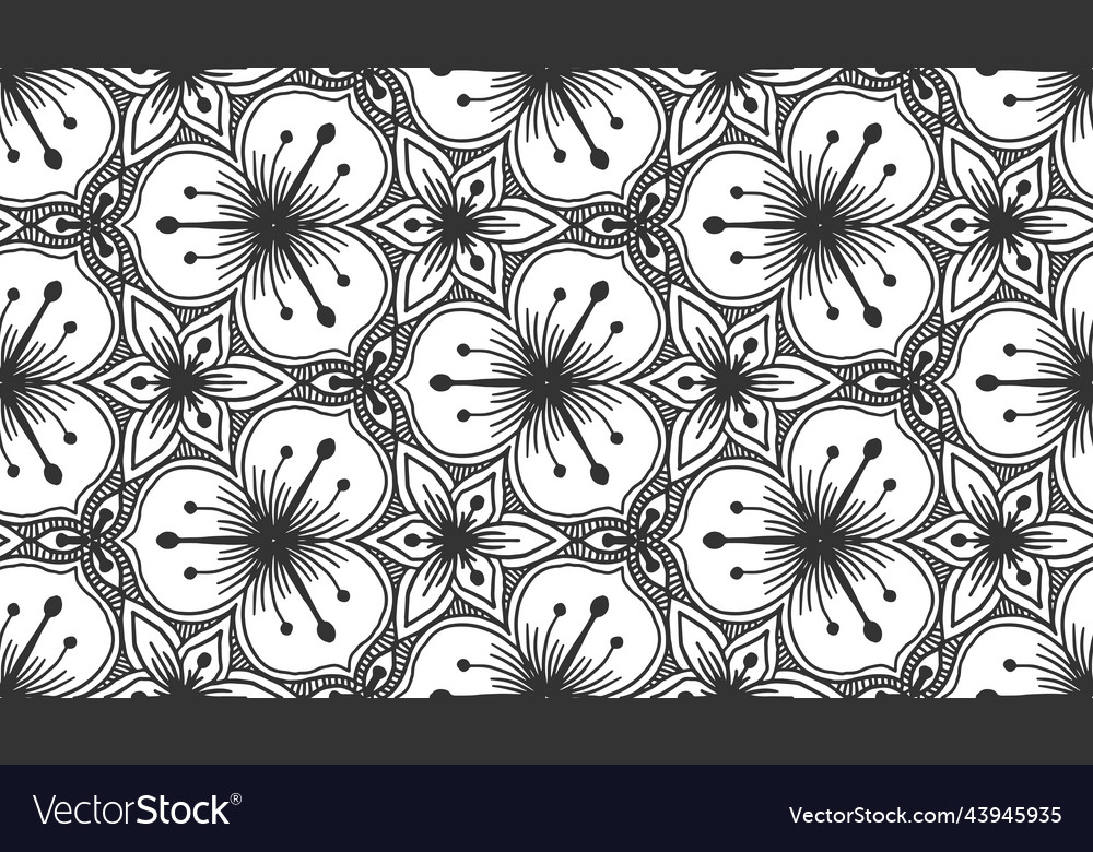 Flower black seamless pattern floral texture tile vector image Flower black seamless pattern floral texture tile