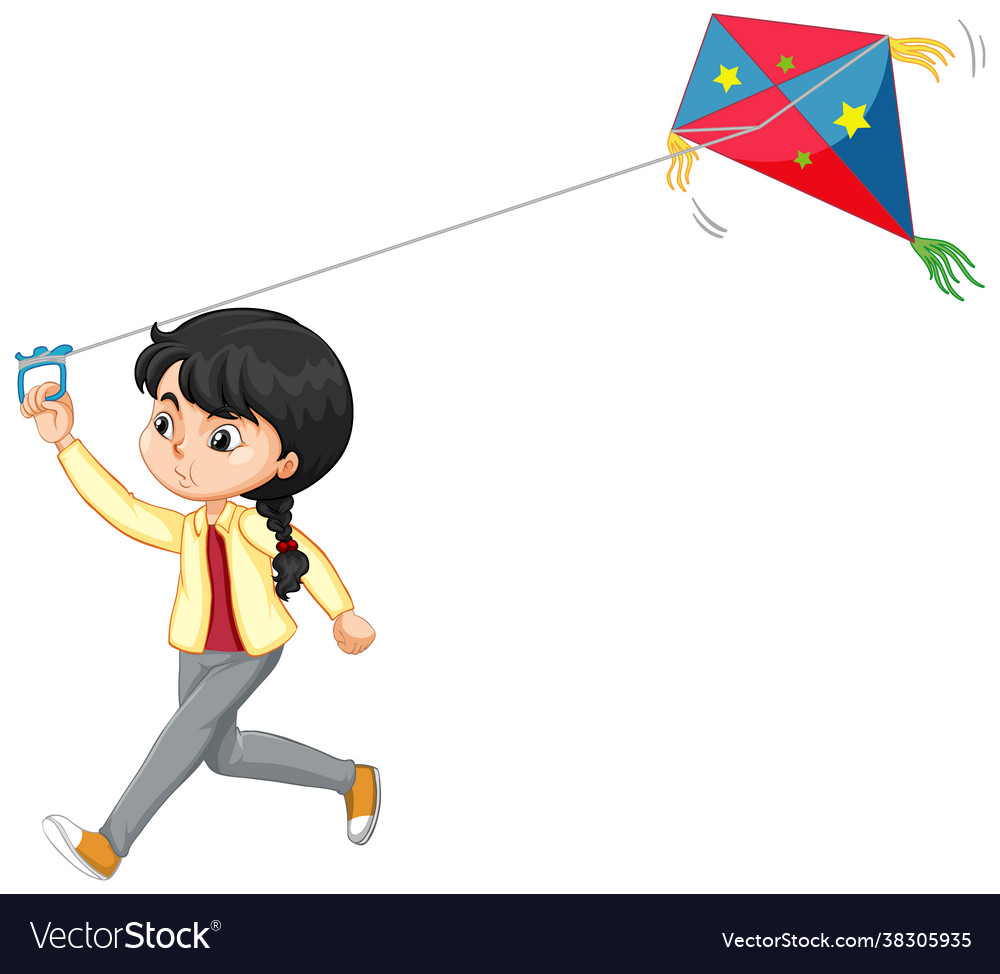 Girl playing kite isolated on white background Vector Image