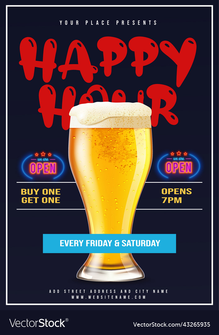 Happy hour beer party poster flyer design Vector Image