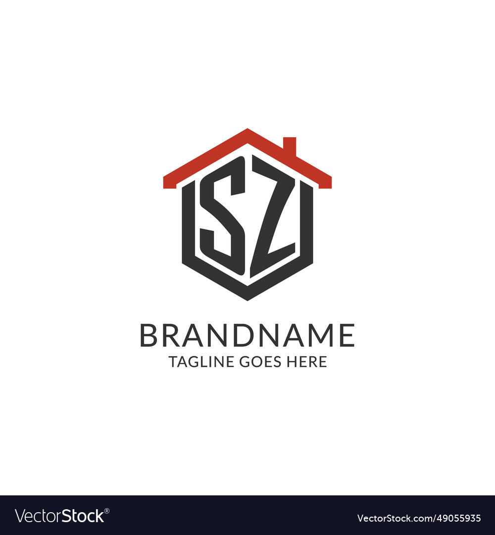 Initial logo sz monogram with home roof hexagon