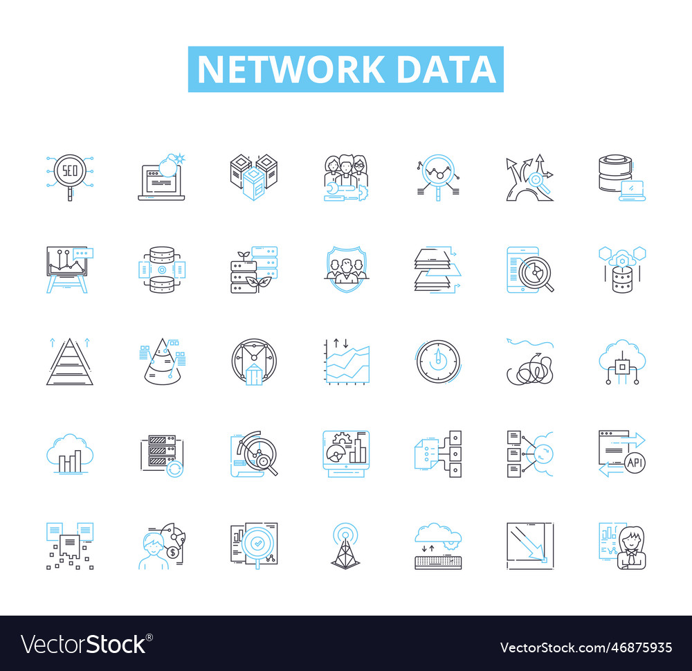 Network data linear icons set connectivity Vector Image Network data linear icons set connectivity