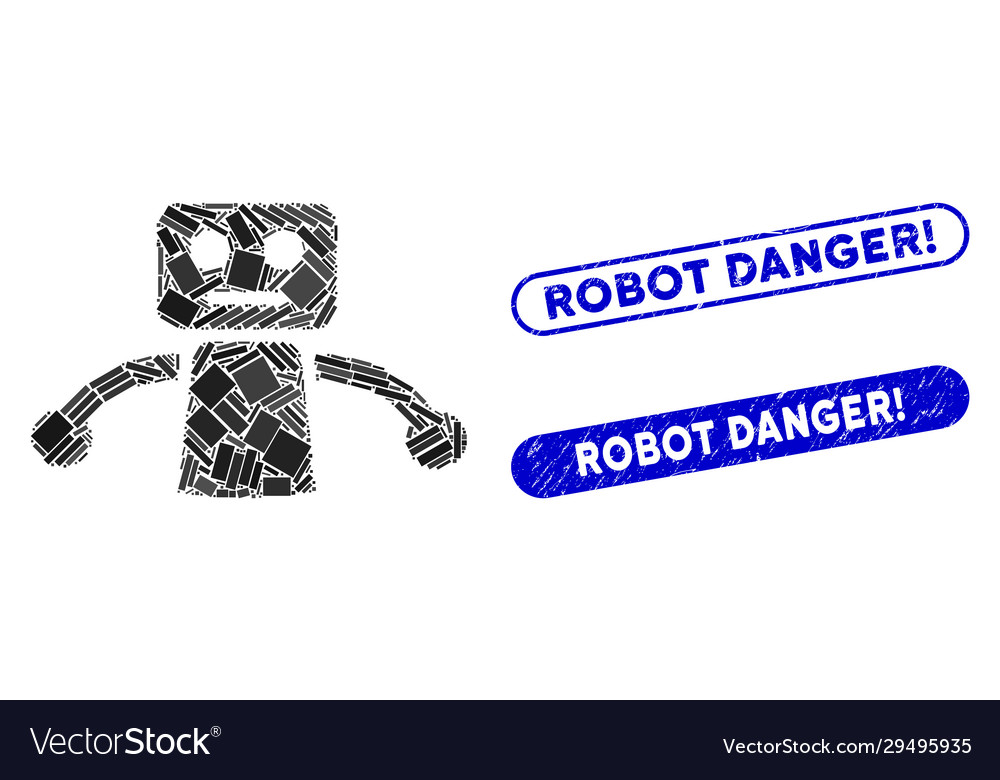 Rectangle mosaic robot with scratched danger Vector Image Rectangle mosaic robot with scratched danger
