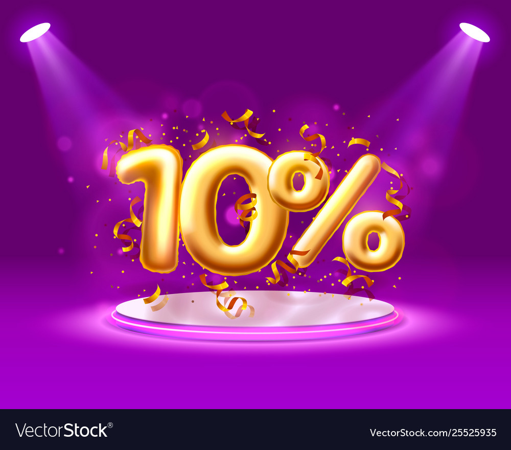Sale 10 off balloon number on purple background Vector Image