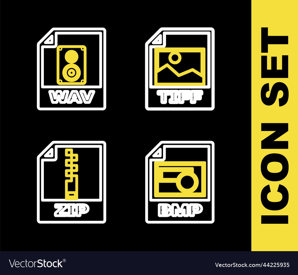 Set line tiff file document bmp zip and wav icon