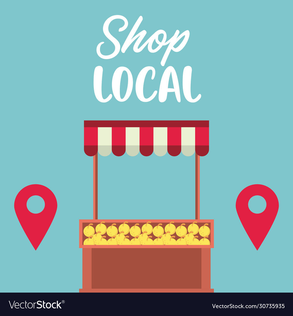 Shop local poster with oranges kiosk