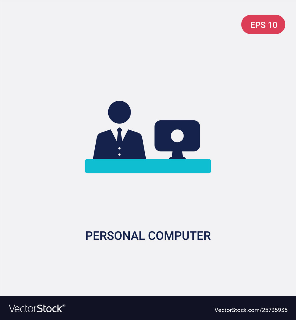 Two color personal computer and worker icon from vector image Two color personal computer and worker icon from